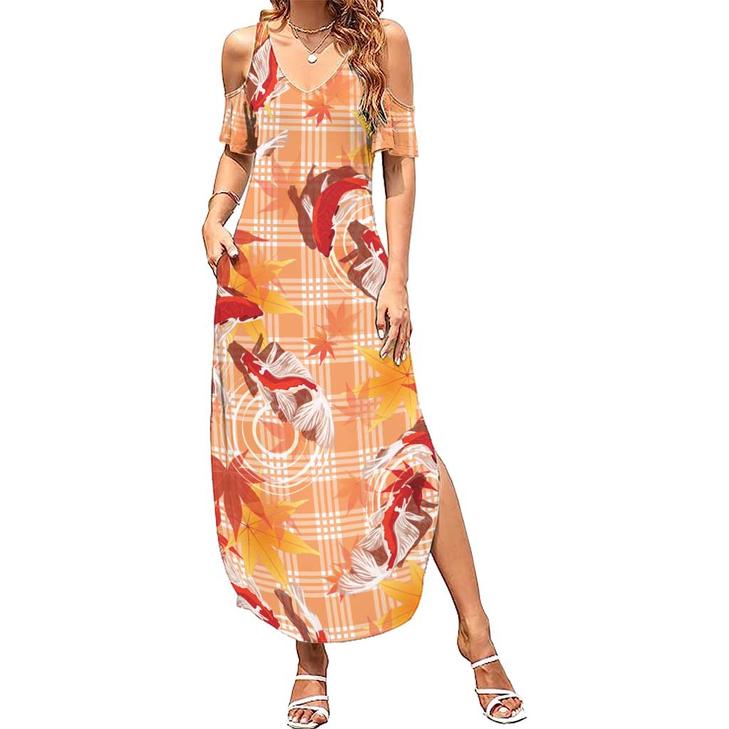 Orange Palaka Hawaii Aloha Family Matching Summer Maxi Dress and Hawaiian Shirt Koi Pond Mix Japanese Maple LT7 Orange - Polynesian Pride