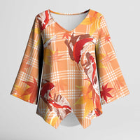 Orange Palaka Hawaii Aloha Kimono Sleeve Blouse Koi Pond Mix Japanese Maple - Polynesian Pride