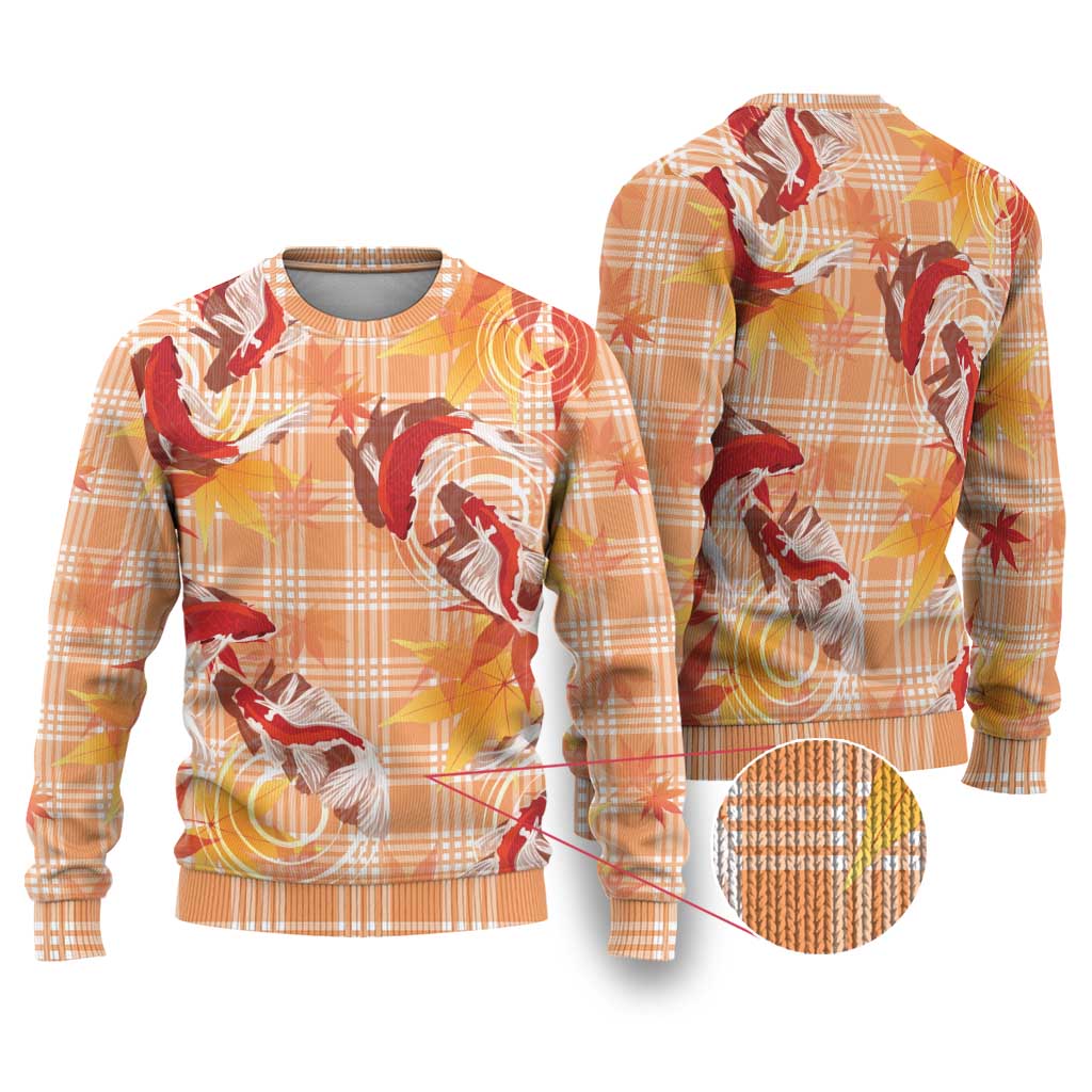 Orange Palaka Hawaii Aloha Ugly Christmas Sweater Koi Pond Mix Japanese Maple - Polynesian Pride