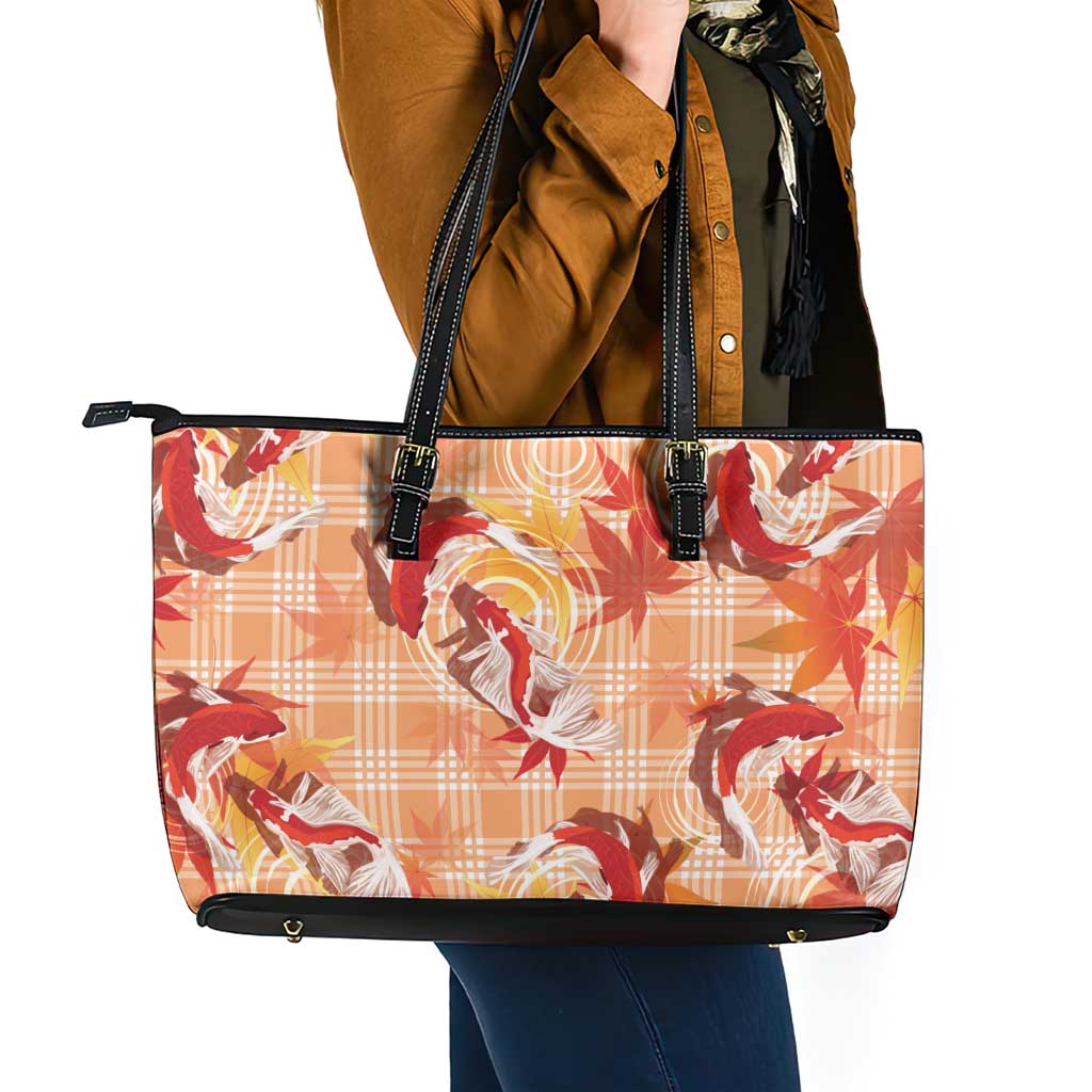 Orange Palaka Hawaii Aloha Leather Tote Bag Koi Pond Mix Japanese Maple - Polynesian Pride