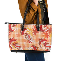 Orange Palaka Hawaii Aloha Leather Tote Bag Koi Pond Mix Japanese Maple - Polynesian Pride