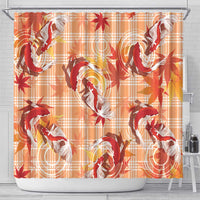 Orange Palaka Hawaii Aloha Shower Curtain Koi Pond Mix Japanese Maple - Polynesian Pride