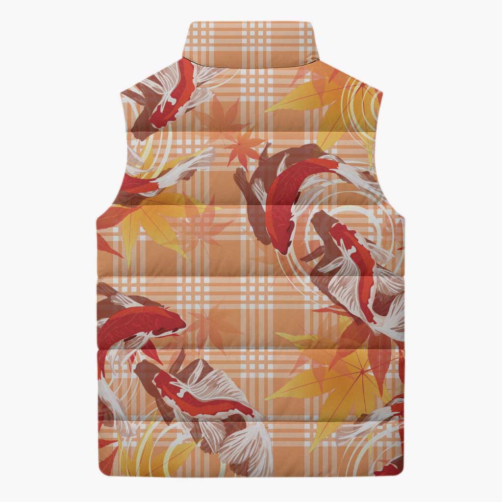 Orange Palaka Hawaii Aloha Sleeveless Puffer Jacket Koi Pond Mix Japanese Maple - Polynesian Pride