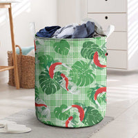 Lime Palaka Hawaii Aloha Laundry Basket Koi Pond Mix Monstera - Polynesian Pride