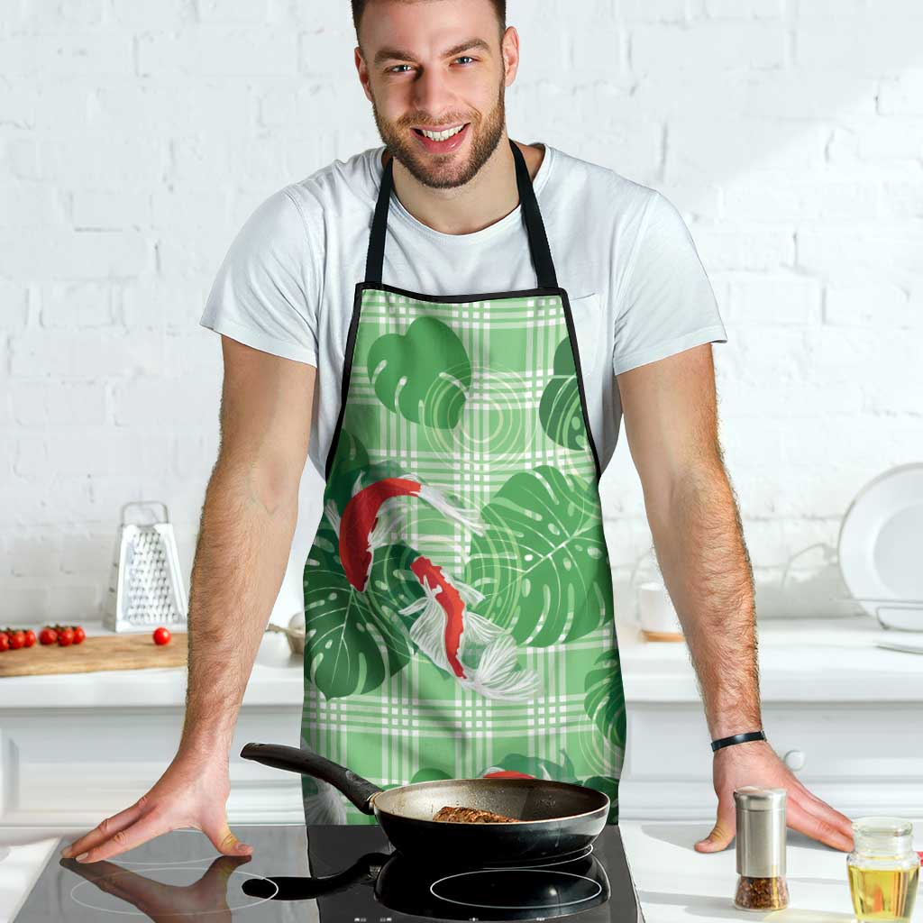 Lime Palaka Hawaii Aloha Apron Koi Pond Mix Monstera - Polynesian Pride