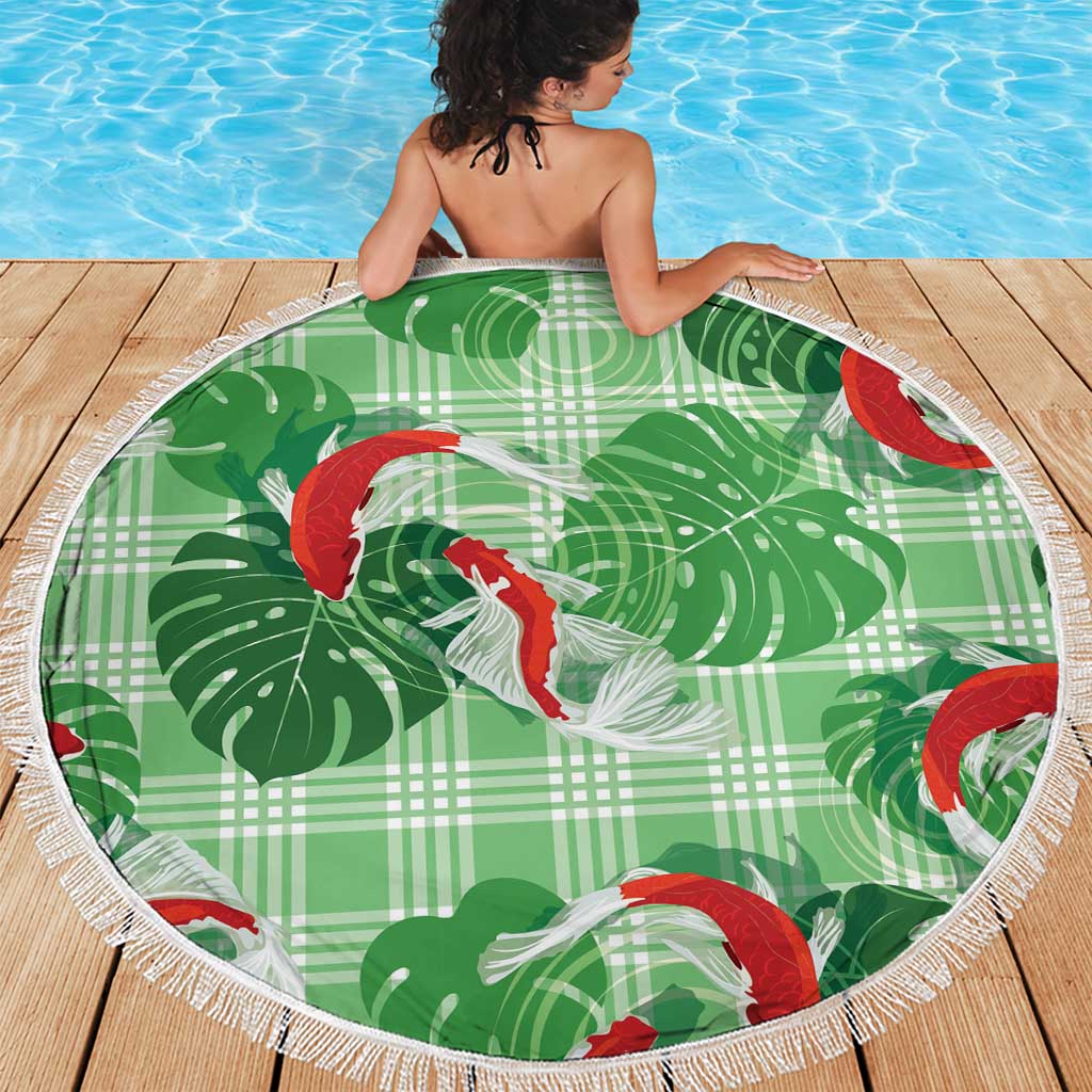 Lime Palaka Hawaii Aloha Beach Blanket Koi Pond Mix Monstera - Polynesian Pride