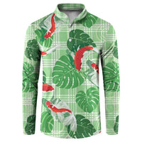Lime Palaka Hawaii Aloha Button Sweatshirt Koi Pond Mix Monstera - Polynesian Pride