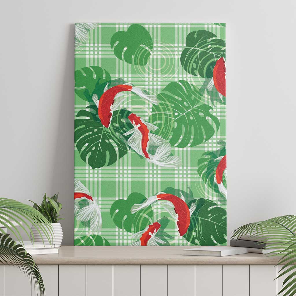 Lime Palaka Hawaii Aloha Canvas Wall Art Koi Pond Mix Monstera - Polynesian Pride