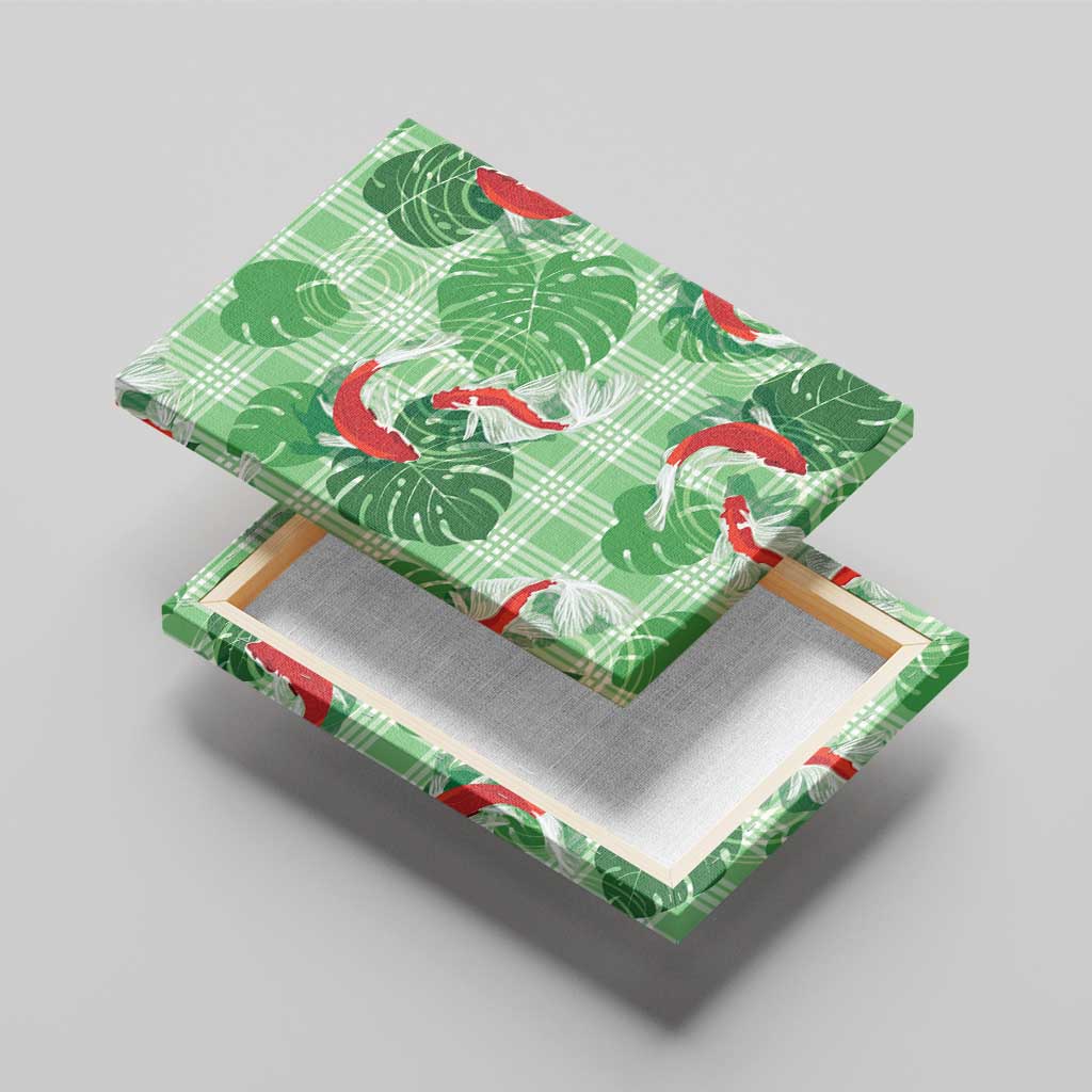 Lime Palaka Hawaii Aloha Canvas Wall Art Koi Pond Mix Monstera - Polynesian Pride