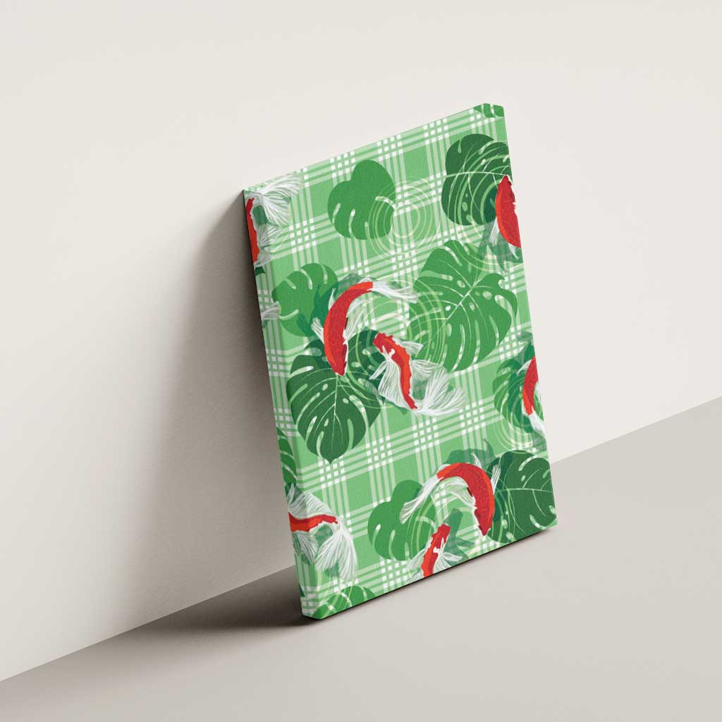 Lime Palaka Hawaii Aloha Canvas Wall Art Koi Pond Mix Monstera - Polynesian Pride