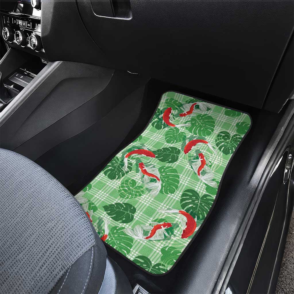 Lime Palaka Hawaii Aloha Car Mats Koi Pond Mix Monstera - Polynesian Pride