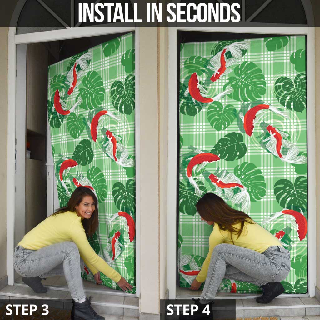 Lime Palaka Hawaii Aloha Door Cover Koi Pond Mix Monstera - Polynesian Pride