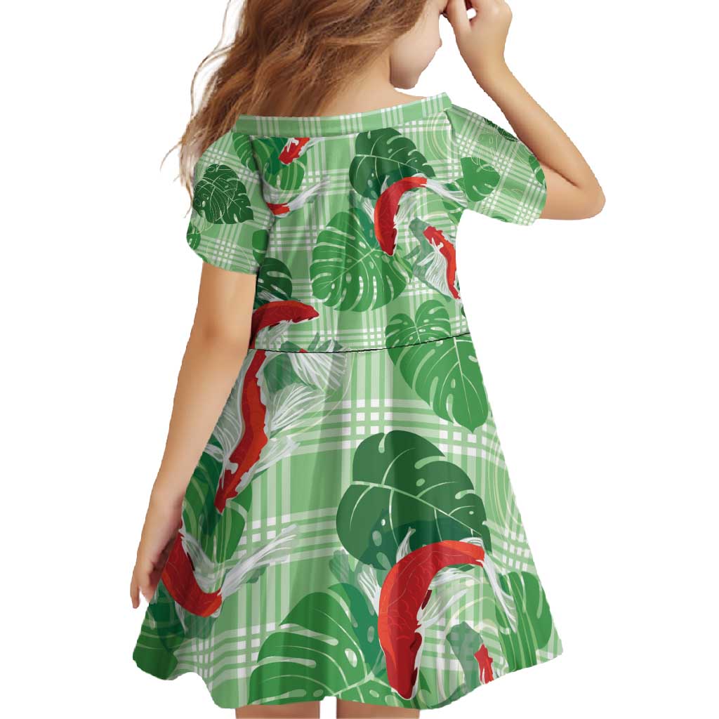 Lime Palaka Hawaii Aloha Family Matching Mermaid Dress and Hawaiian Shirt Koi Pond Mix Monstera - Polynesian Pride