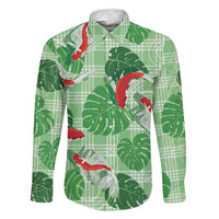 Lime Palaka Hawaii Aloha Family Matching Off The Shoulder Long Sleeve Dress and Hawaiian Shirt Koi Pond Mix Monstera LT7 Dad's Shirt - Long Sleeve Lime Green - Polynesian Pride