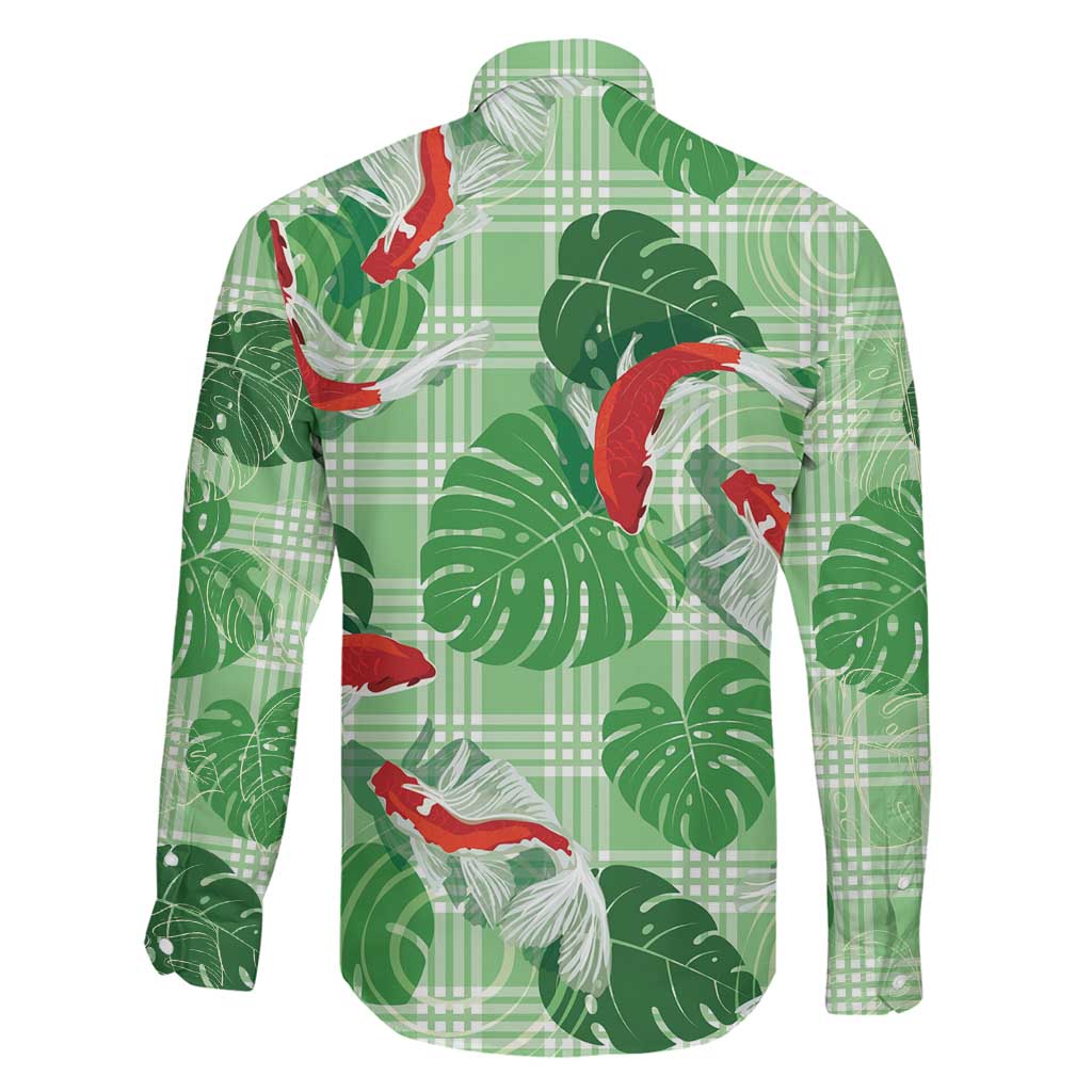 Lime Palaka Hawaii Aloha Family Matching Off The Shoulder Long Sleeve Dress and Hawaiian Shirt Koi Pond Mix Monstera LT7 - Polynesian Pride