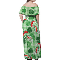 Lime Palaka Hawaii Aloha Family Matching Off Shoulder Maxi Dress and Hawaiian Shirt Koi Pond Mix Monstera - Polynesian Pride
