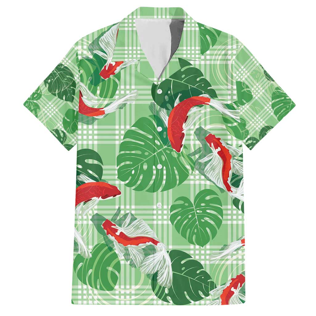 Lime Palaka Hawaii Aloha Family Matching Short Sleeve Bodycon Dress and Hawaiian Shirt Koi Pond Mix Monstera - Polynesian Pride