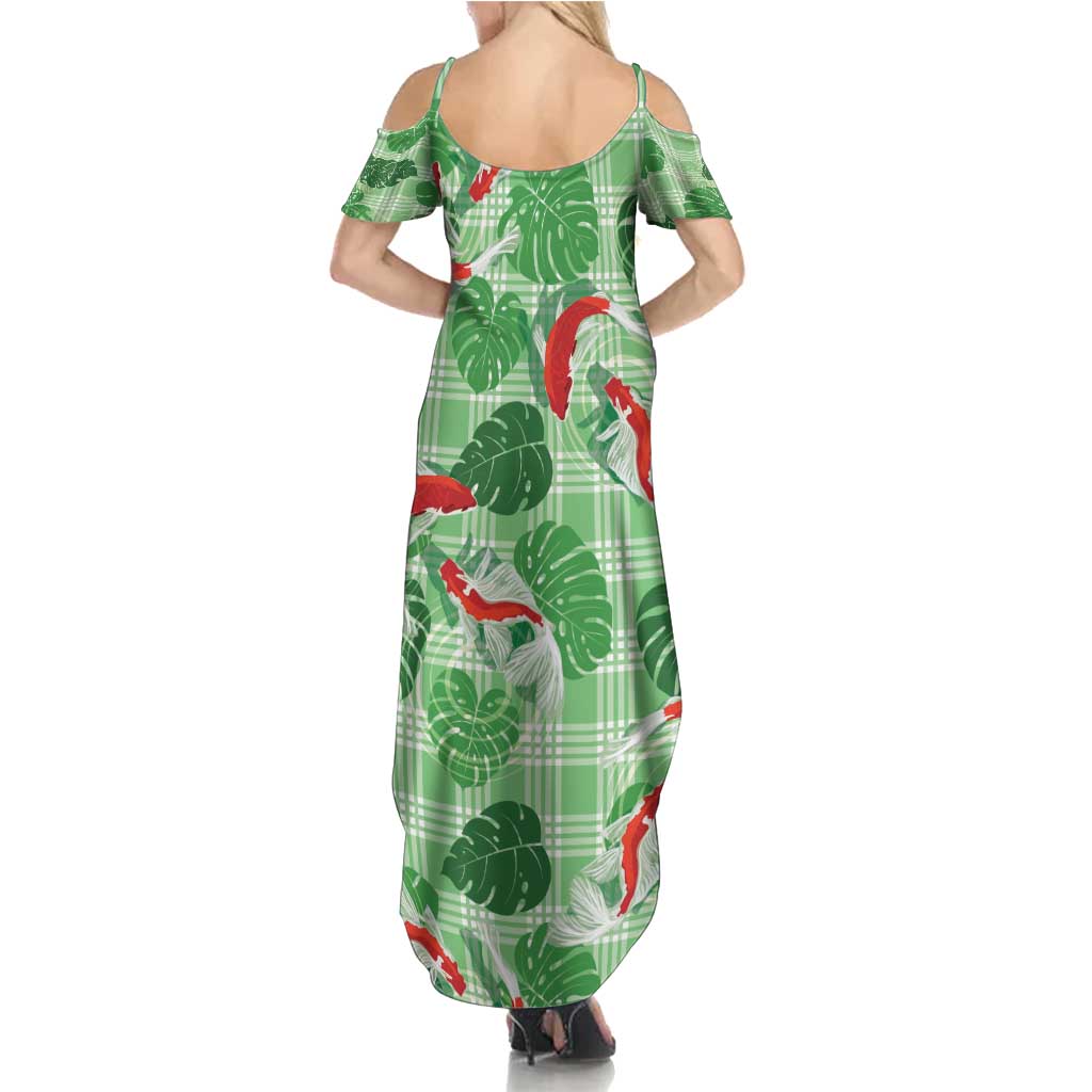 Lime Palaka Hawaii Aloha Family Matching Summer Maxi Dress and Hawaiian Shirt Koi Pond Mix Monstera - Polynesian Pride
