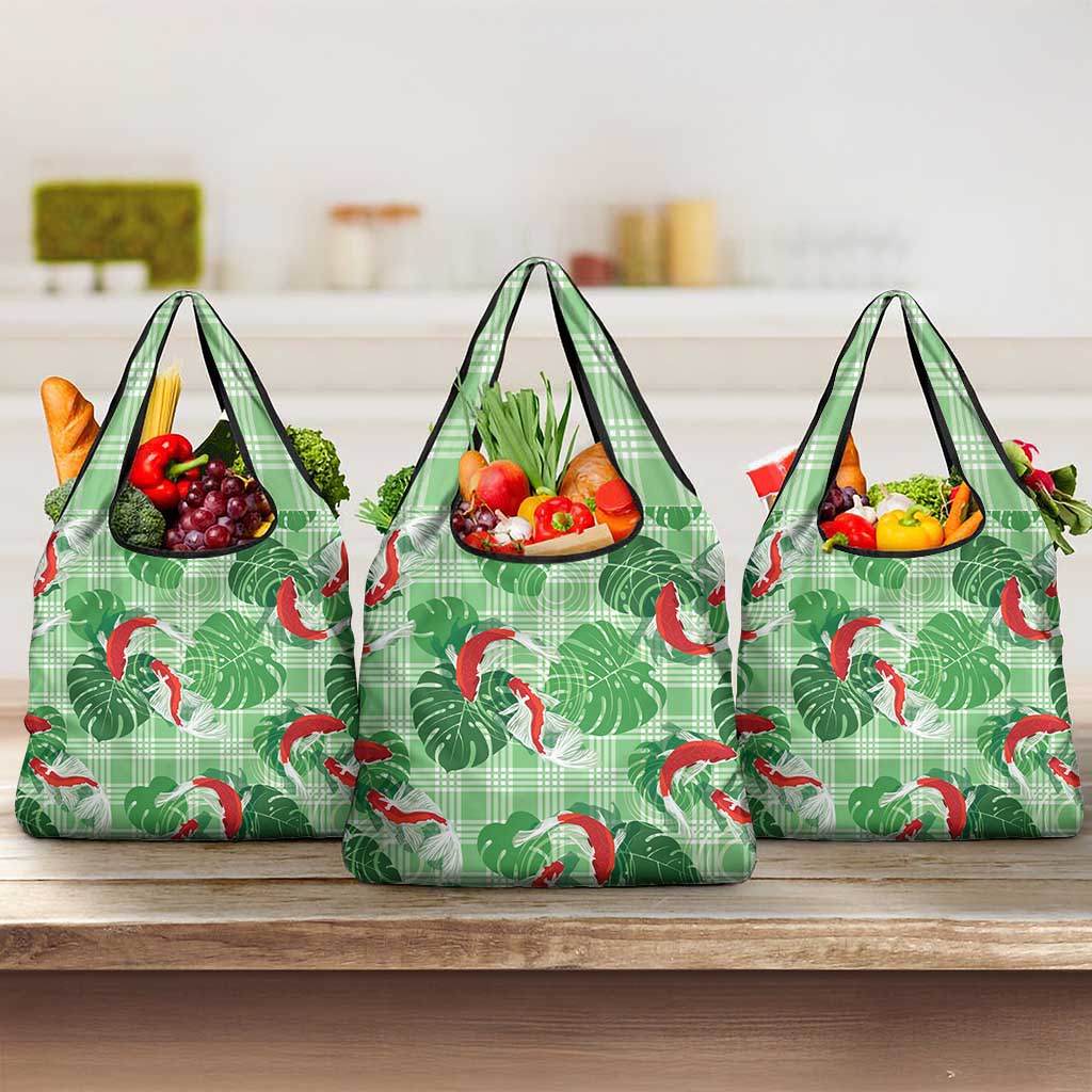 Lime Palaka Hawaii Aloha Grocery Bag Koi Pond Mix Monstera - Polynesian Pride