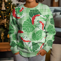 Lime Palaka Hawaii Aloha Kid Ugly Christmas Sweater Koi Pond Mix Monstera - Polynesian Pride