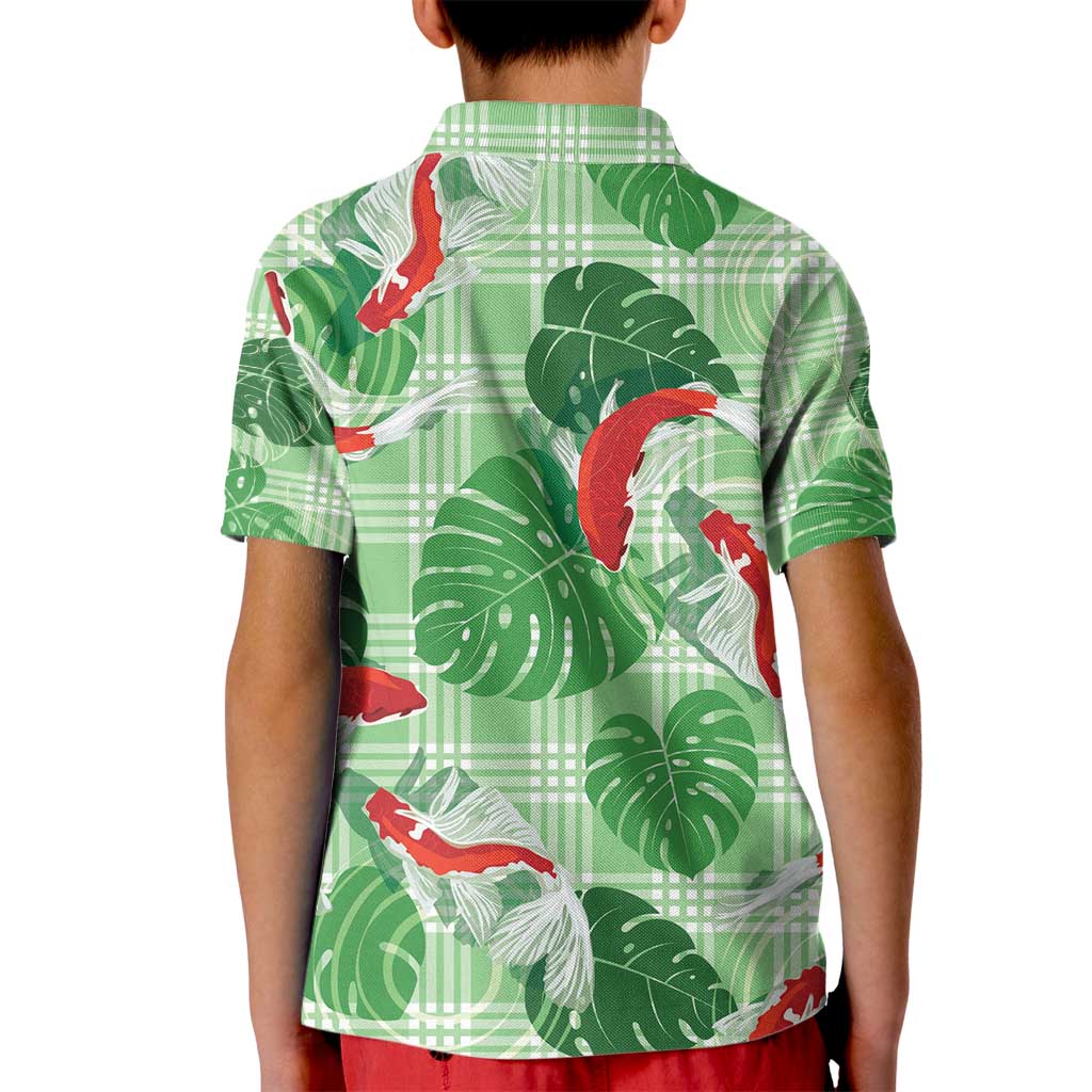 Lime Palaka Hawaii Aloha Kid Polo Shirt Koi Pond Mix Monstera - Polynesian Pride