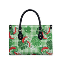 Lime Palaka Hawaii Aloha Leather Bag Koi Pond Mix Monstera - Polynesian Pride
