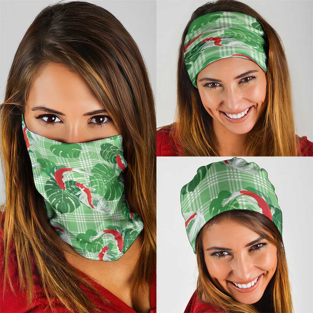 Lime Palaka Hawaii Aloha Neck Gaiter Koi Pond Mix Monstera - Polynesian Pride