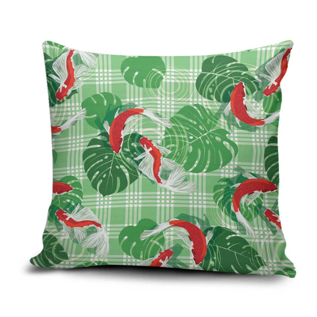 Lime Palaka Hawaii Aloha Pillow Cover Koi Pond Mix Monstera - Polynesian Pride