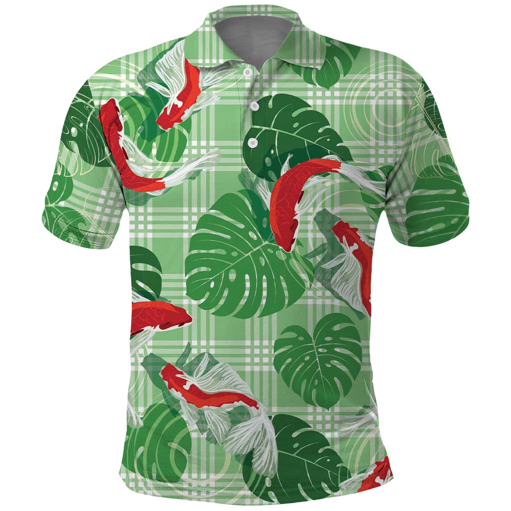 Lime Palaka Hawaii Aloha Polo Shirt Koi Pond Mix Monstera - Polynesian Pride