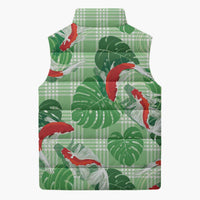 Lime Palaka Hawaii Aloha Sleeveless Puffer Jacket Koi Pond Mix Monstera - Polynesian Pride