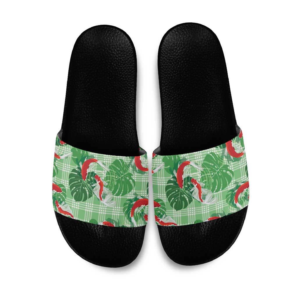 Lime Palaka Hawaii Aloha Slide Sandals Koi Pond Mix Monstera - Polynesian Pride