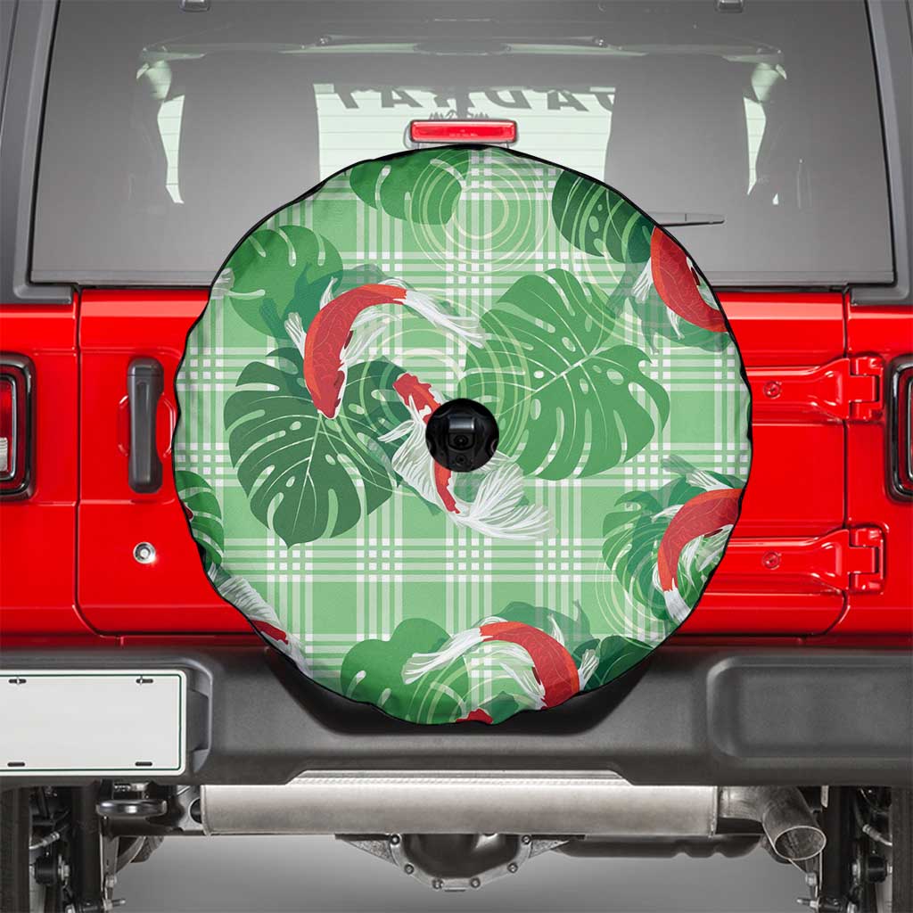 Lime Palaka Hawaii Aloha Spare Tire Cover Koi Pond Mix Monstera - Polynesian Pride