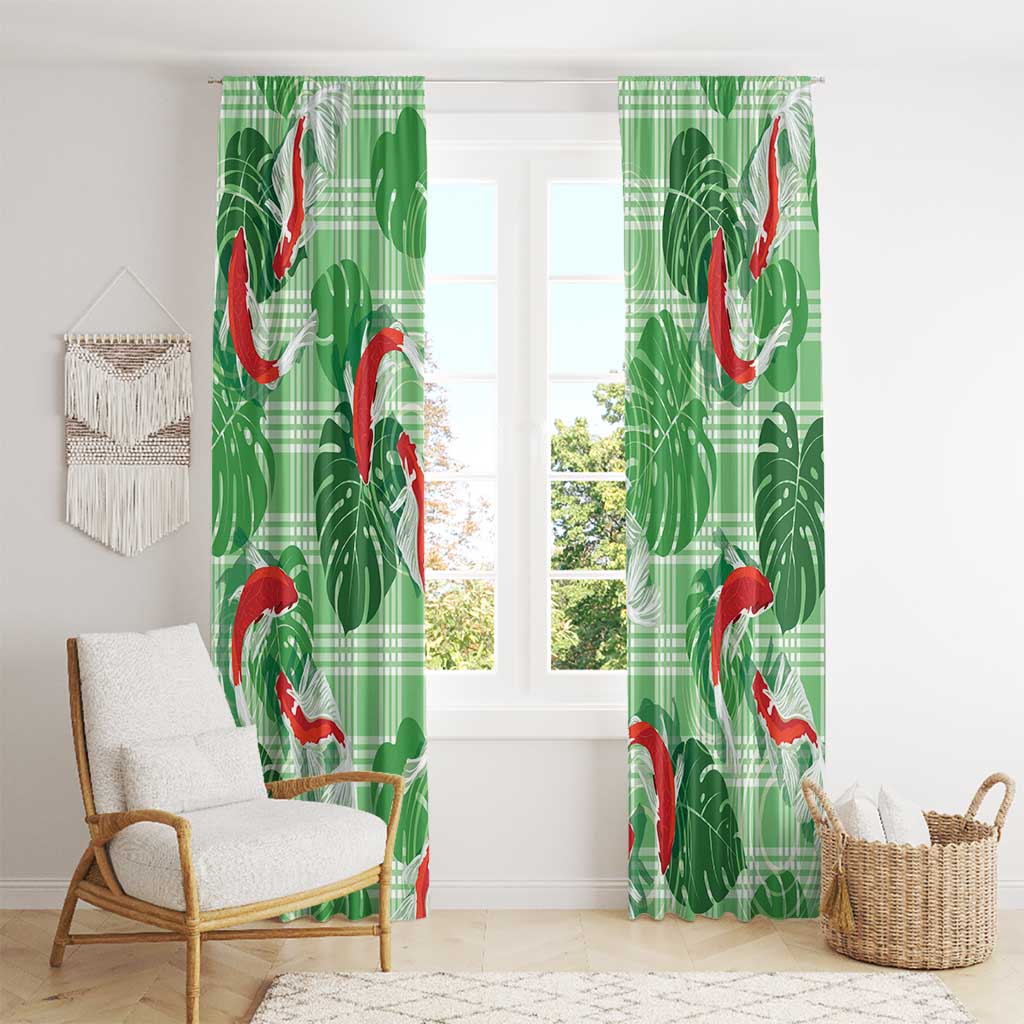 Lime Palaka Hawaii Aloha Window Curtain Koi Pond Mix Monstera - Polynesian Pride