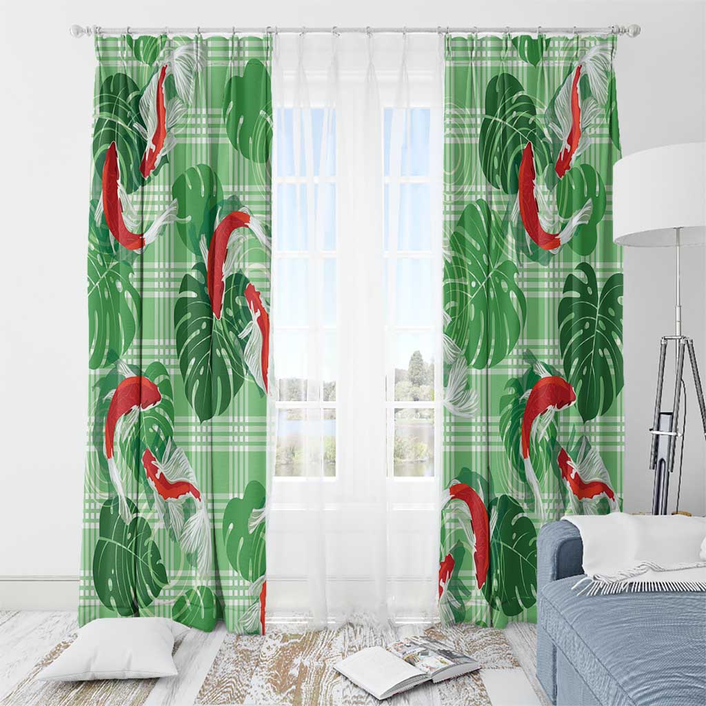 Lime Palaka Hawaii Aloha Window Curtain Koi Pond Mix Monstera - Polynesian Pride