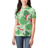 Lime Palaka Hawaii Aloha Women Polo Shirt Koi Pond Mix Monstera - Polynesian Pride