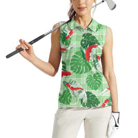 Lime Palaka Hawaii Aloha Women Sleeveless Polo Shirt Koi Pond Mix Monstera - Polynesian Pride