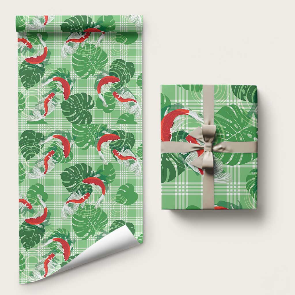 Lime Palaka Hawaii Aloha Wrapping Paper Koi Pond Mix Monstera
