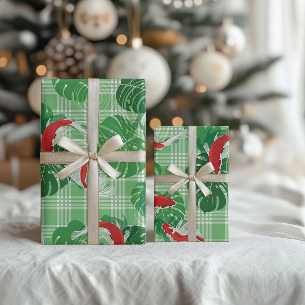 Lime Palaka Hawaii Aloha Wrapping Paper Koi Pond Mix Monstera