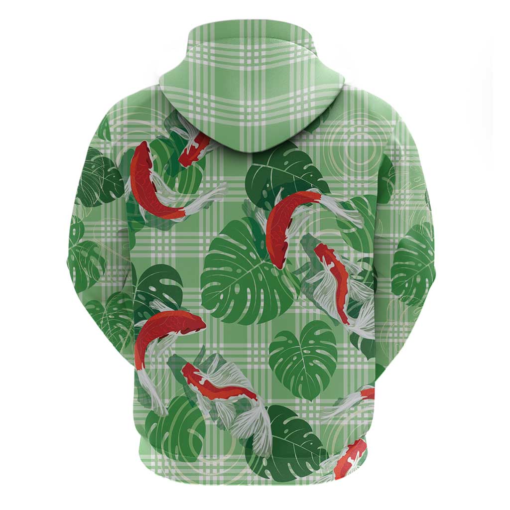 Lime Palaka Hawaii Aloha Zip Hoodie Koi Pond Mix Monstera - Polynesian Pride