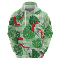 Lime Palaka Hawaii Aloha Zip Hoodie Koi Pond Mix Monstera - Polynesian Pride