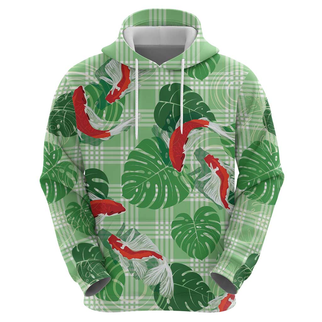 Lime Palaka Hawaii Aloha Zip Hoodie Koi Pond Mix Monstera - Polynesian Pride