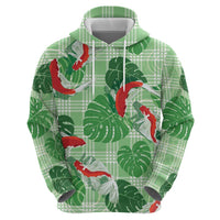 Lime Palaka Hawaii Aloha Zip Hoodie Koi Pond Mix Monstera - Polynesian Pride