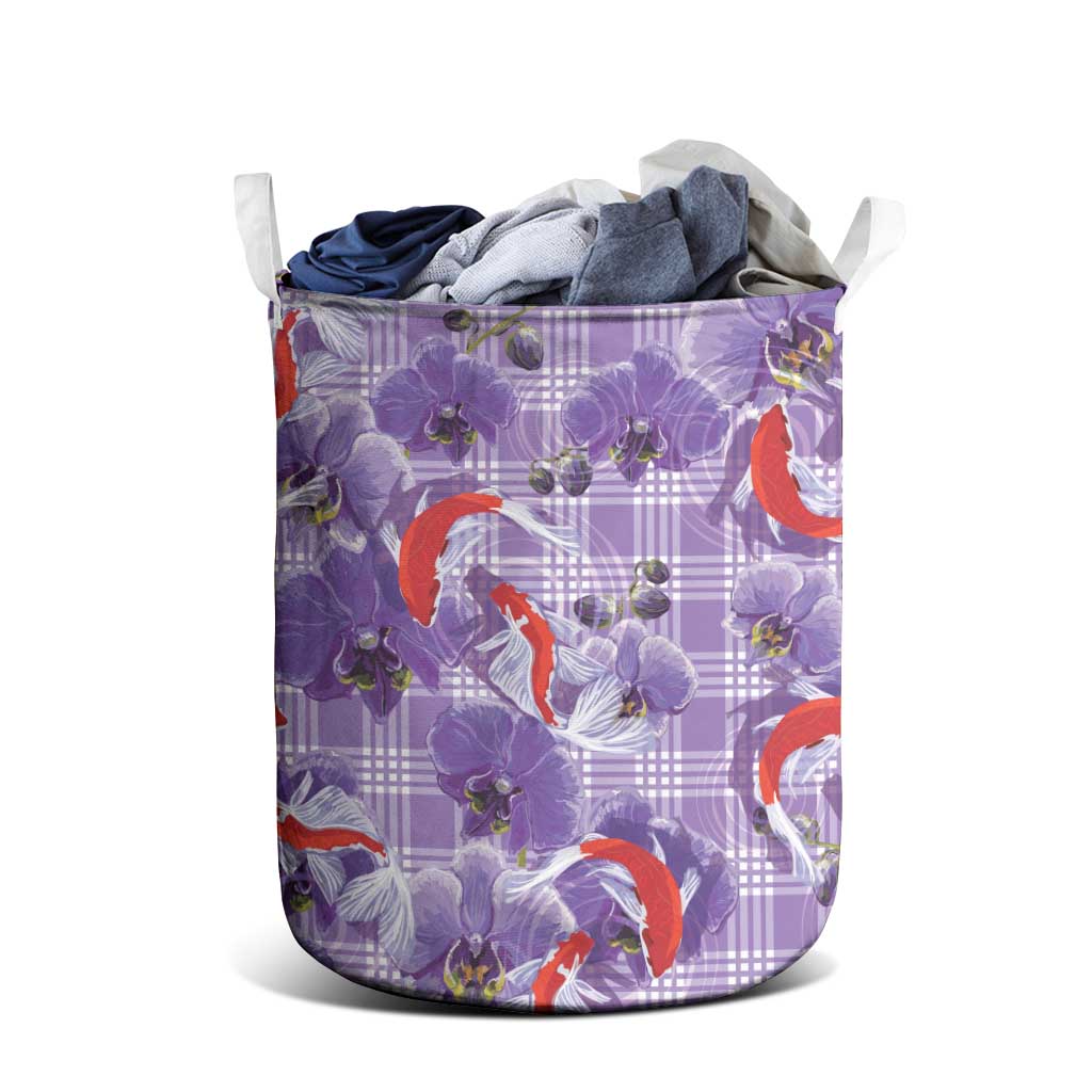 Lavender Palaka Hawaii Aloha Laundry Basket Koi Pond Mix Orchids - Polynesian Pride