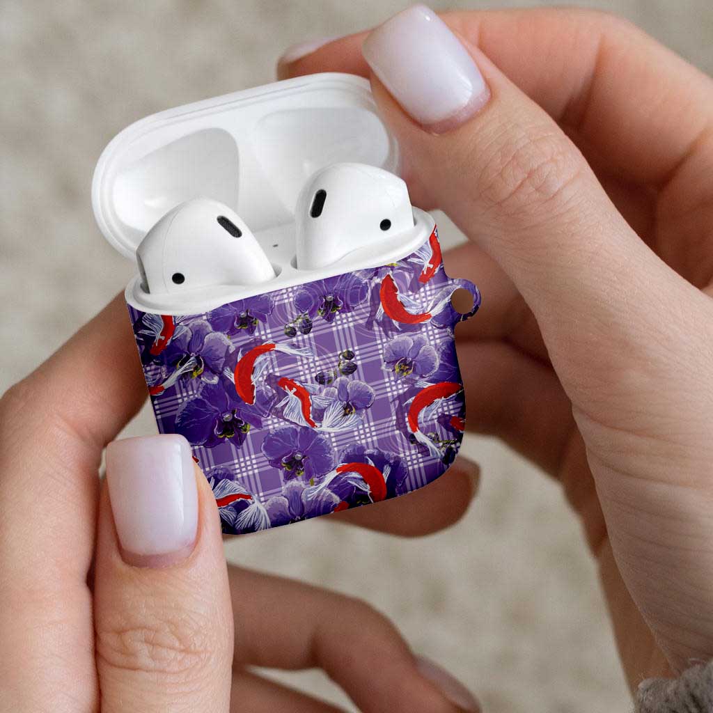 Lavender Palaka Hawaii Aloha AirPods Case Koi Pond Mix Orchids - Polynesian Pride