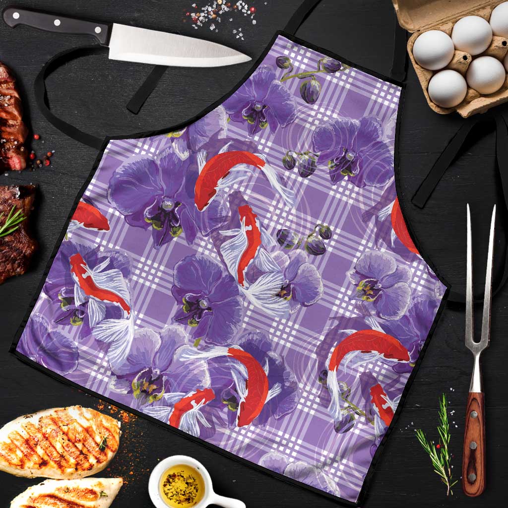 Lavender Palaka Hawaii Aloha Apron Koi Pond Mix Orchids - Polynesian Pride