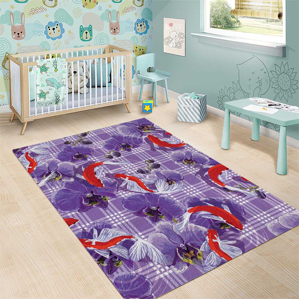 Lavender Palaka Hawaii Aloha Area Rug Koi Pond Mix Orchids - Polynesian Pride