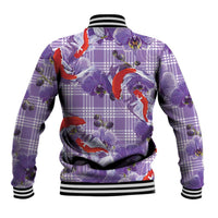 Lavender Palaka Hawaii Aloha Baseball Jacket Koi Pond Mix Orchids - Polynesian Pride