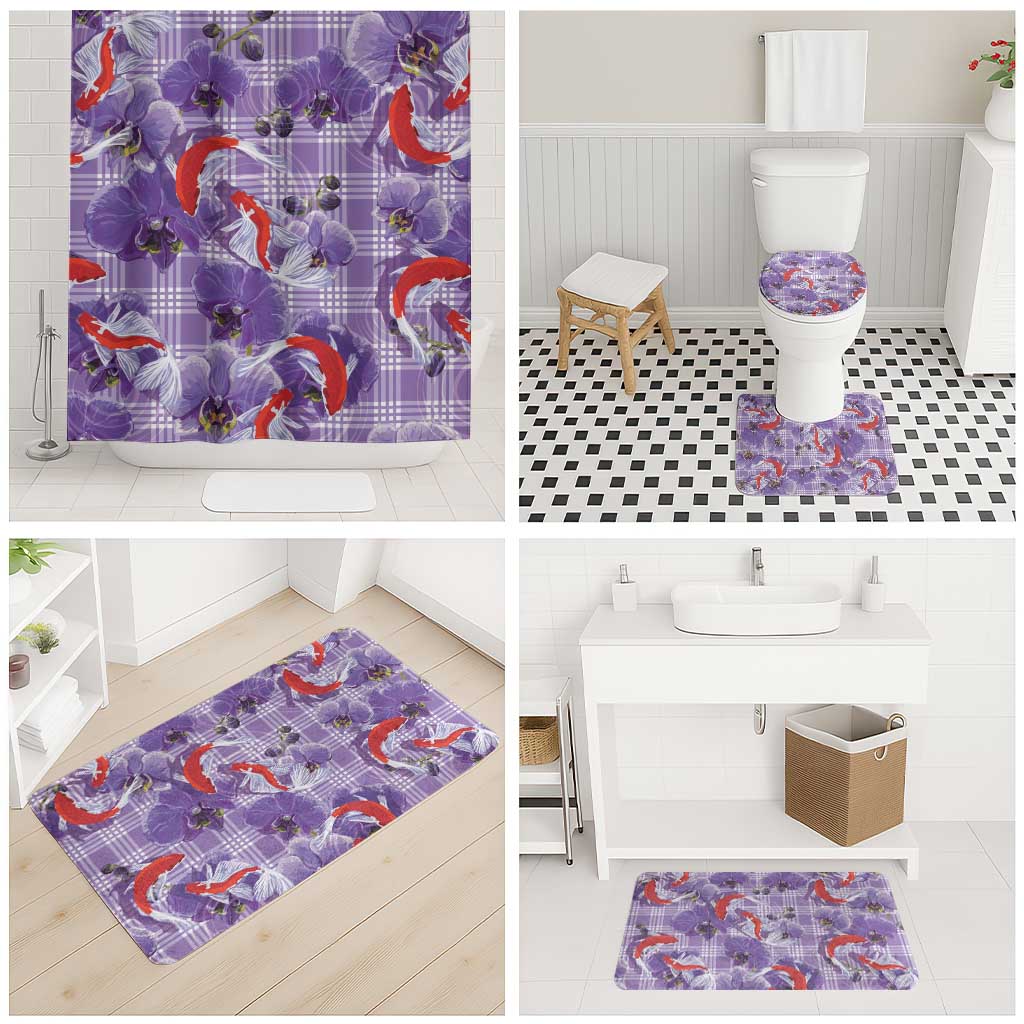 Lavender Palaka Hawaii Aloha Bathroom Set Koi Pond Mix Orchids - Polynesian Pride