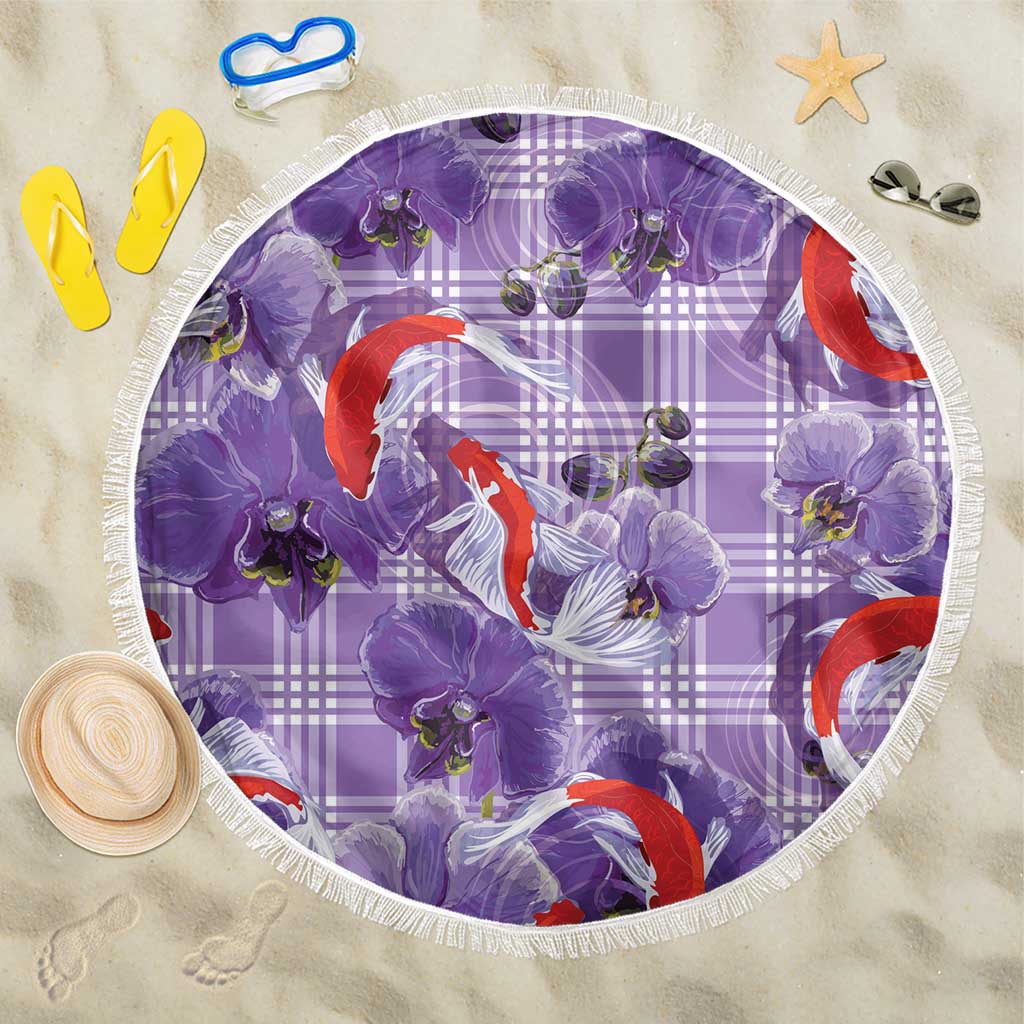 Lavender Palaka Hawaii Aloha Beach Blanket Koi Pond Mix Orchids - Polynesian Pride