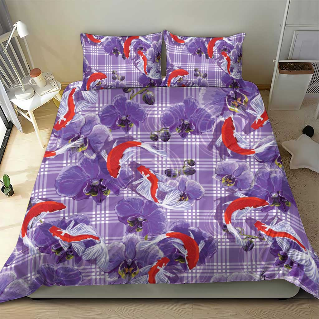 Lavender Palaka Hawaii Aloha Bedding Set Koi Pond Mix Orchids - Polynesian Pride